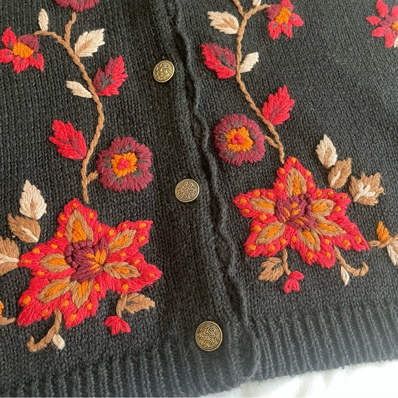 Vintage Orvis Fall Leaves Floral Embroidered Knitted V-Neck Sweater Vest - Picture 5 of 11